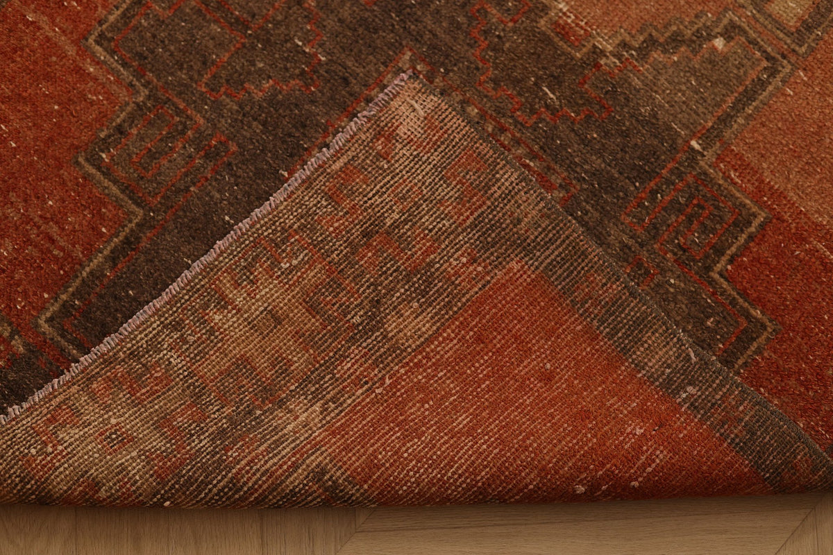 Vintage Malatya Turkish Runner Rug 3x11 ft — Orange & Brown Geometric