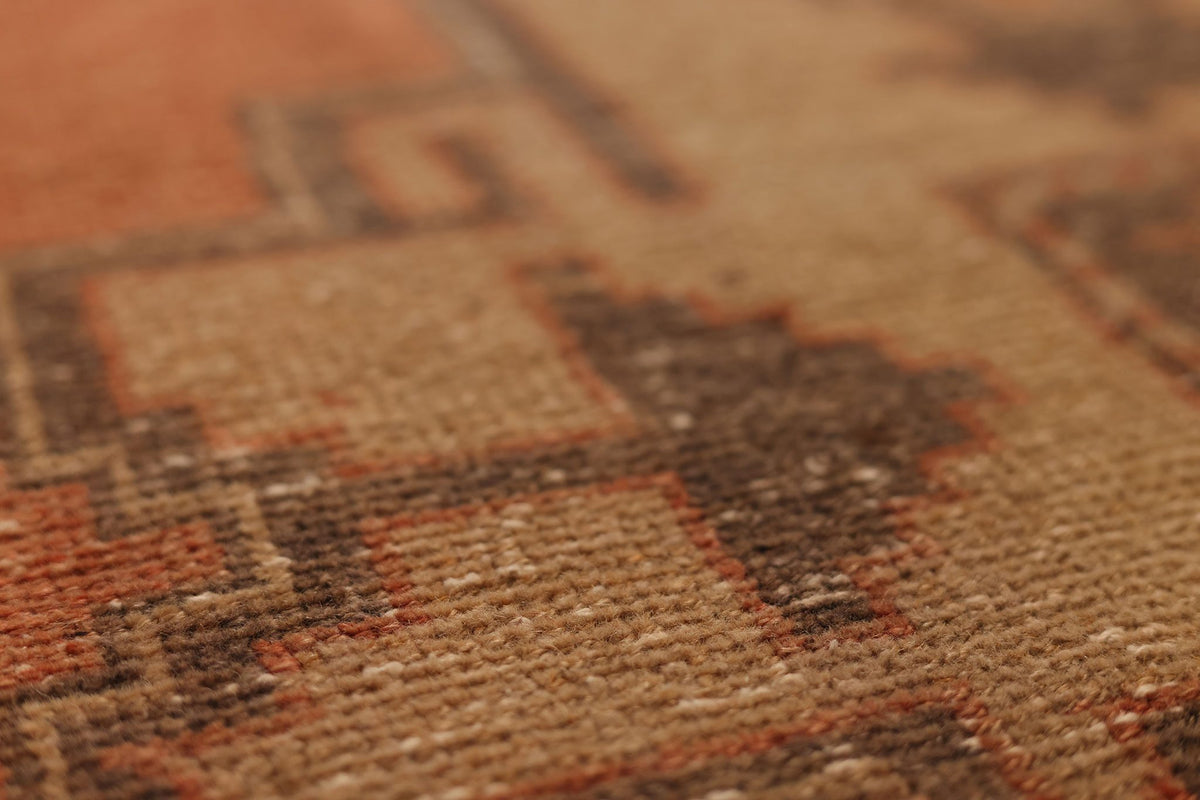 Vintage Malatya Turkish Runner Rug 3x11 ft — Orange & Brown Geometric