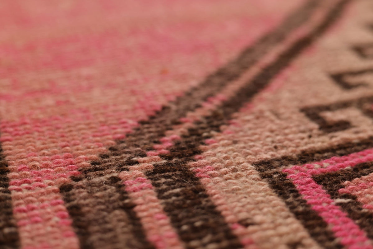 Vintage Malatya Turkish Runner Rug 3x14 ft — Pink & Brown Geometric