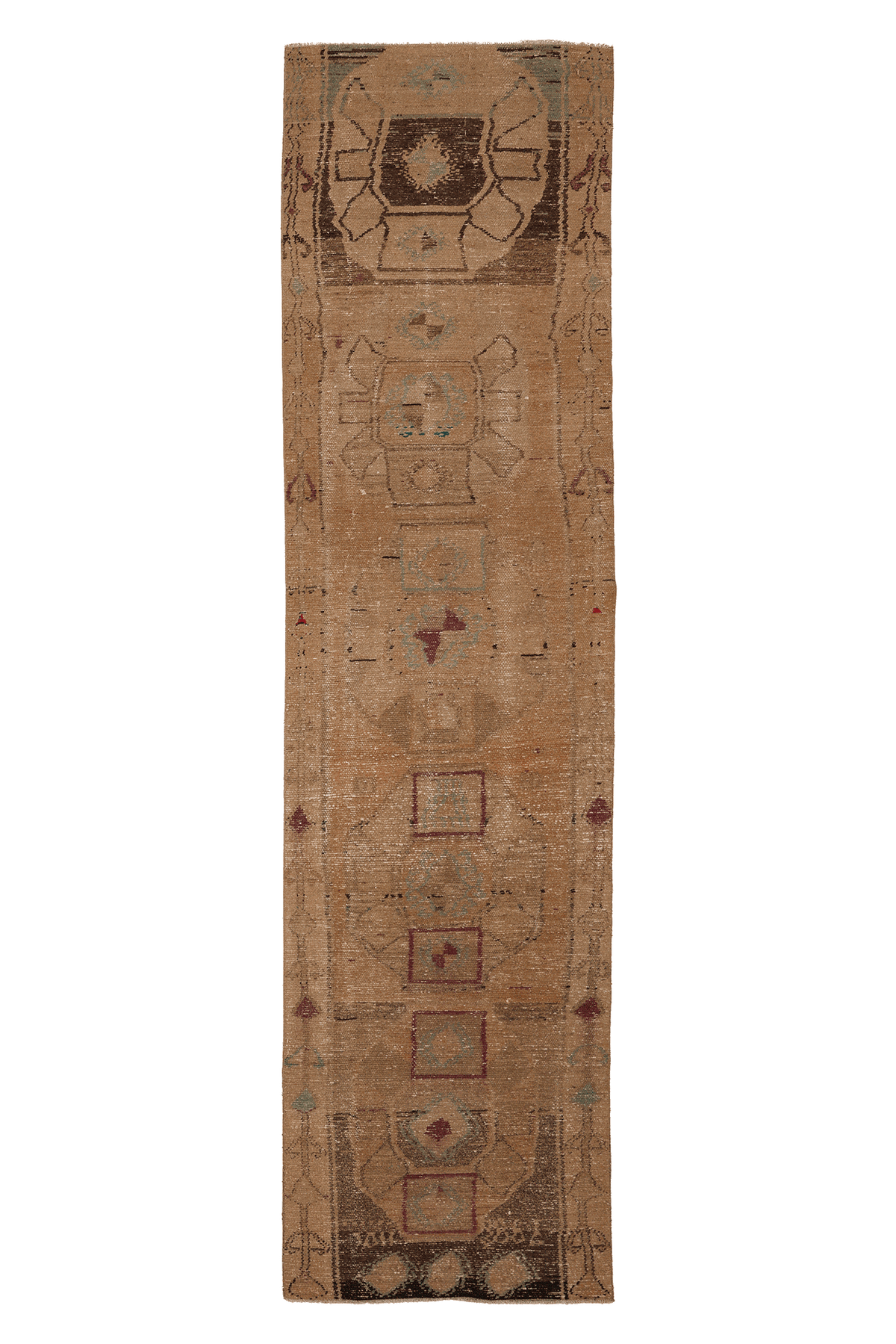 Vintage Malatya Turkish Runner Rug 3x12 ft — Beige & Brown Geometric