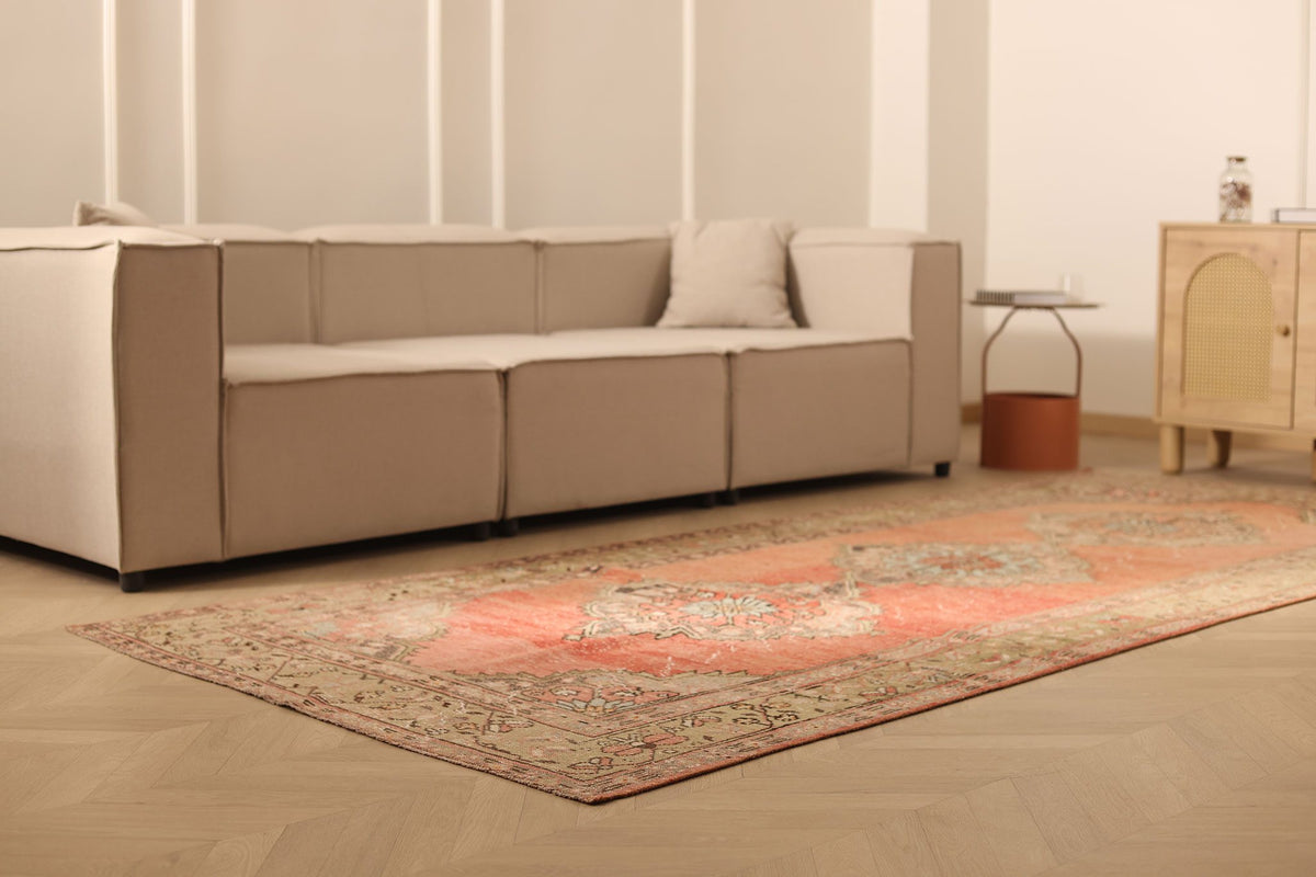 Vintage Konya Turkish Runner Rug 5x11 ft — Red & Beige Floral