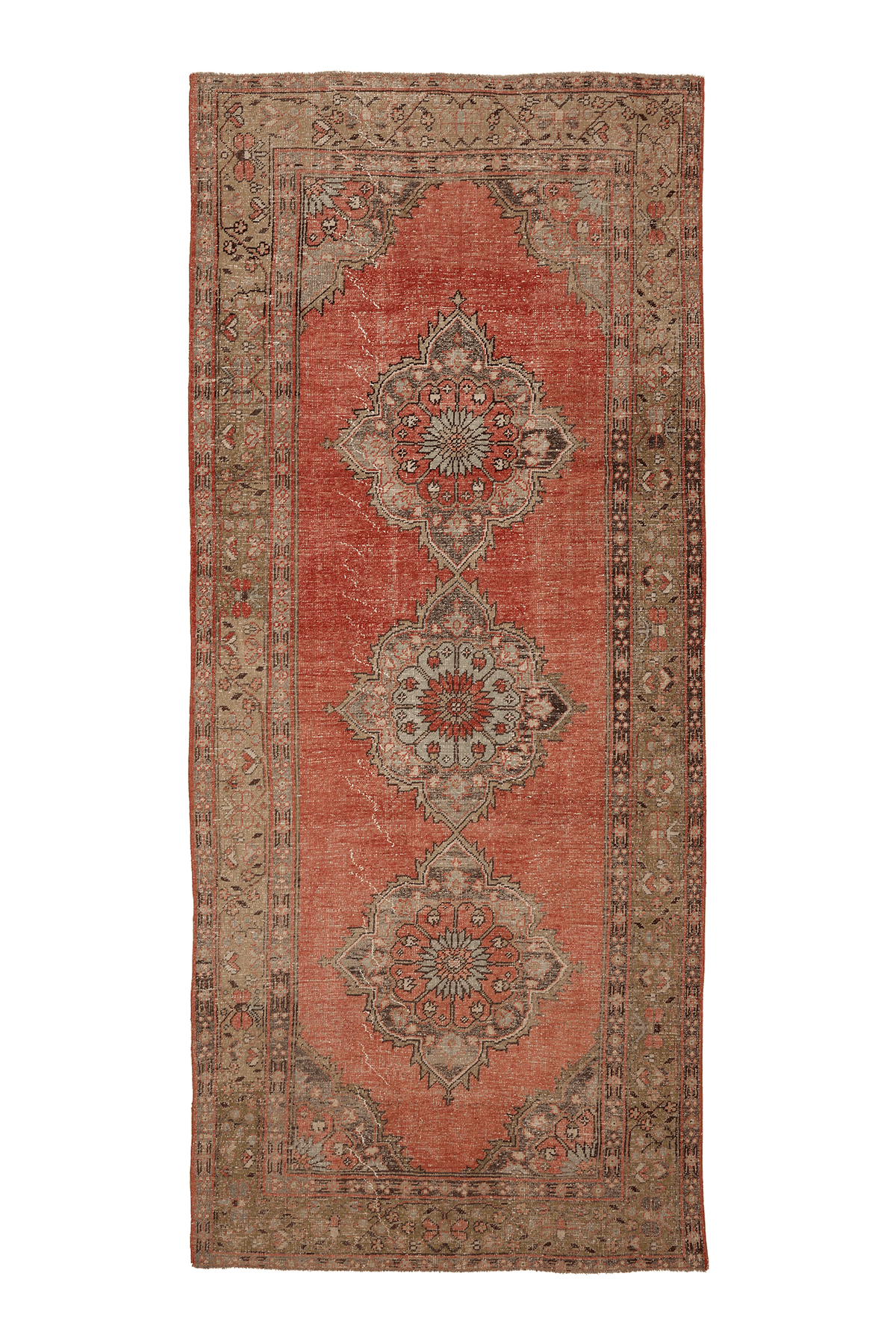 Vintage Konya Turkish Runner Rug 5x11 ft — Red & Beige Floral