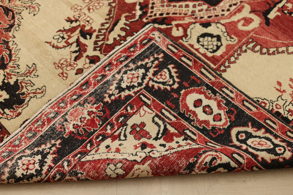 Vintage Sivas Turkish Area Rug 6x10 ft — Red & Beige Floral (No. 56078)