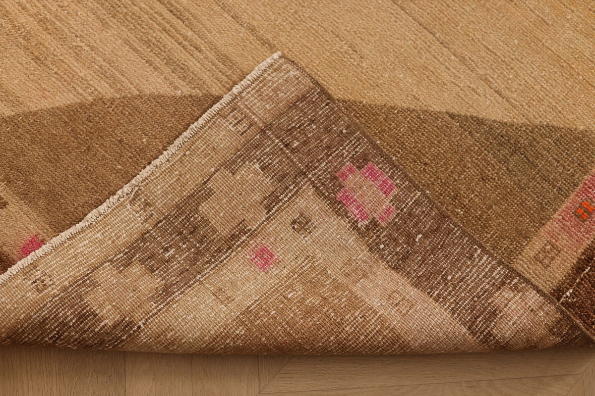 Vintage Kars Turkish Runner Rug 5x10 ft — Beige & Brown Geometric