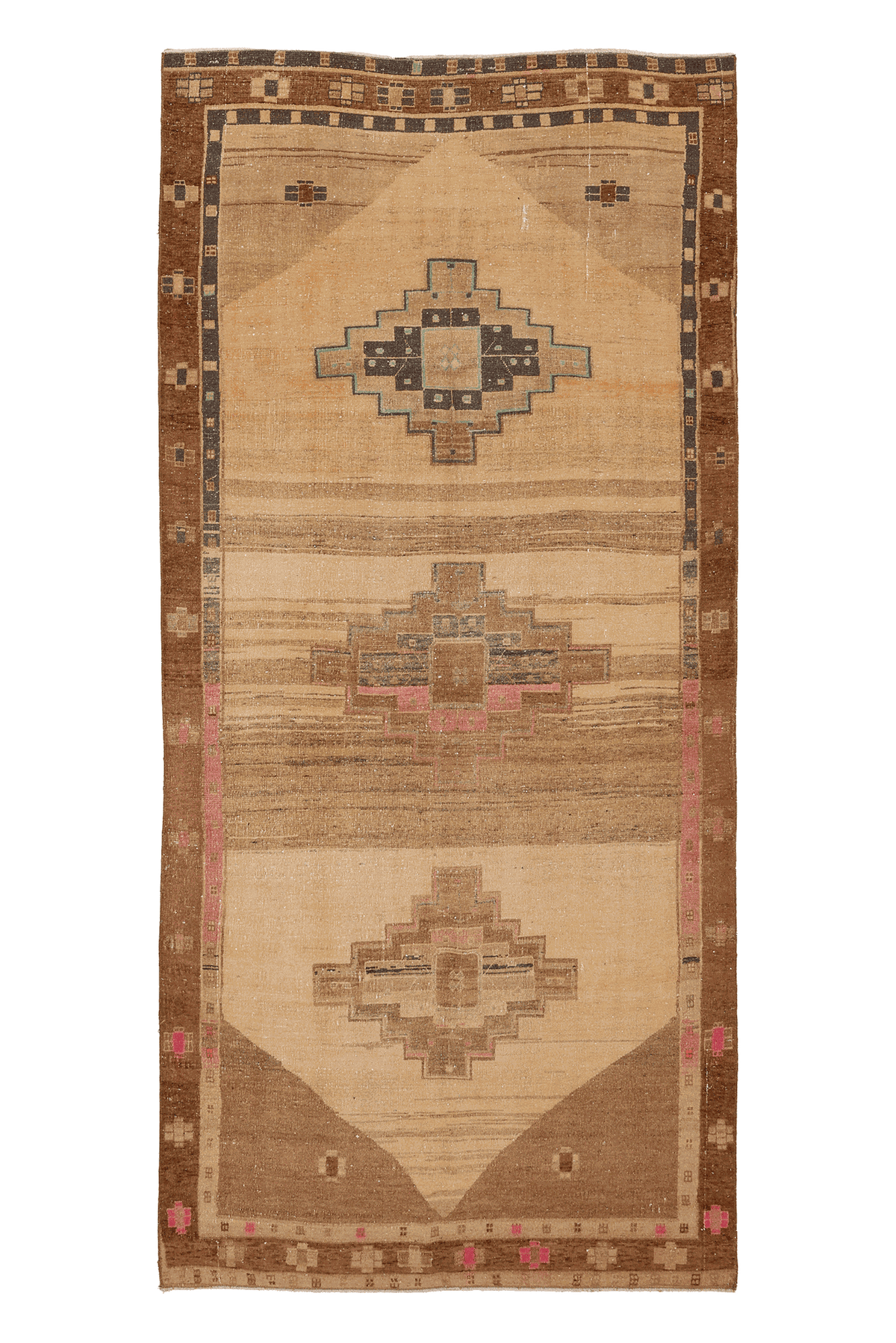Vintage Kars Turkish Runner Rug 5x10 ft — Beige & Brown Geometric