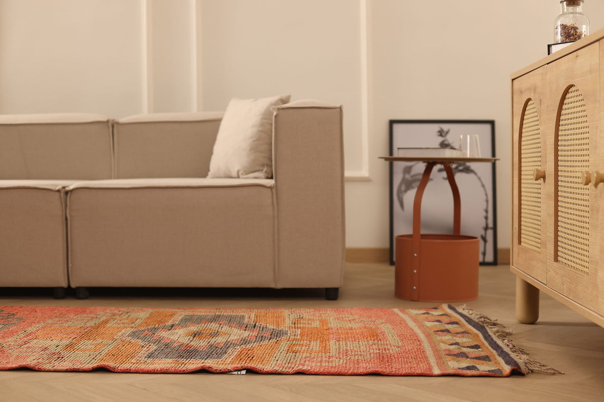 Vintage Southeastern Persian Style Runner Rug 3x12 ft — Red & Orange Geometric