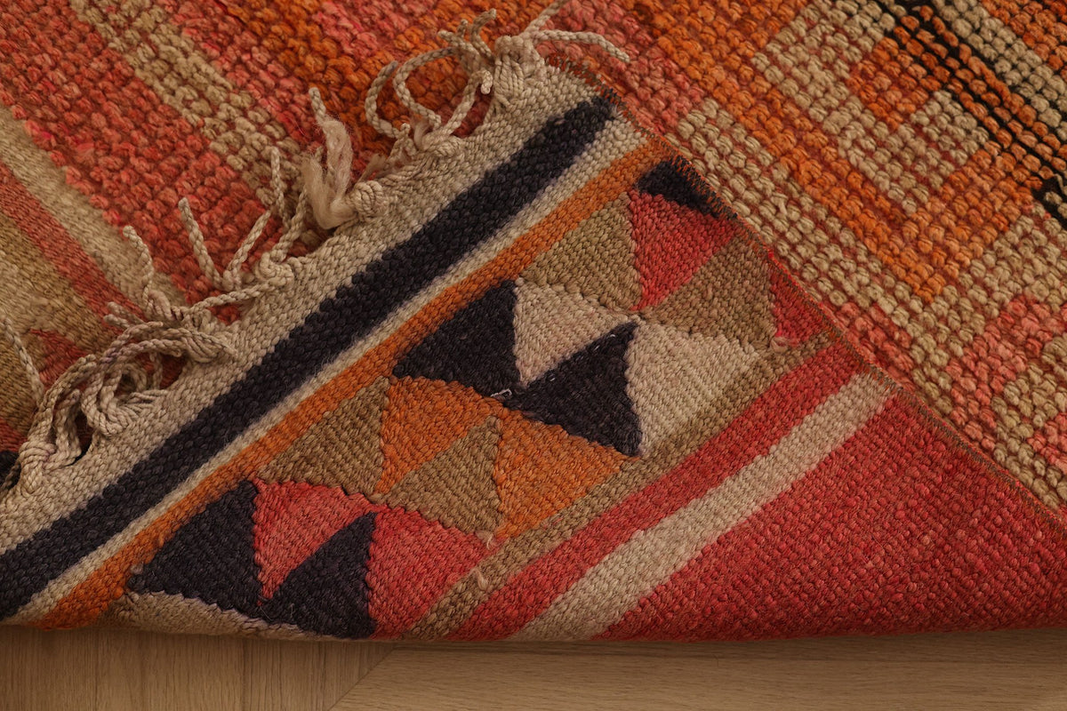 Vintage Southeastern Persian Style Runner Rug 3x12 ft — Red & Orange Geometric