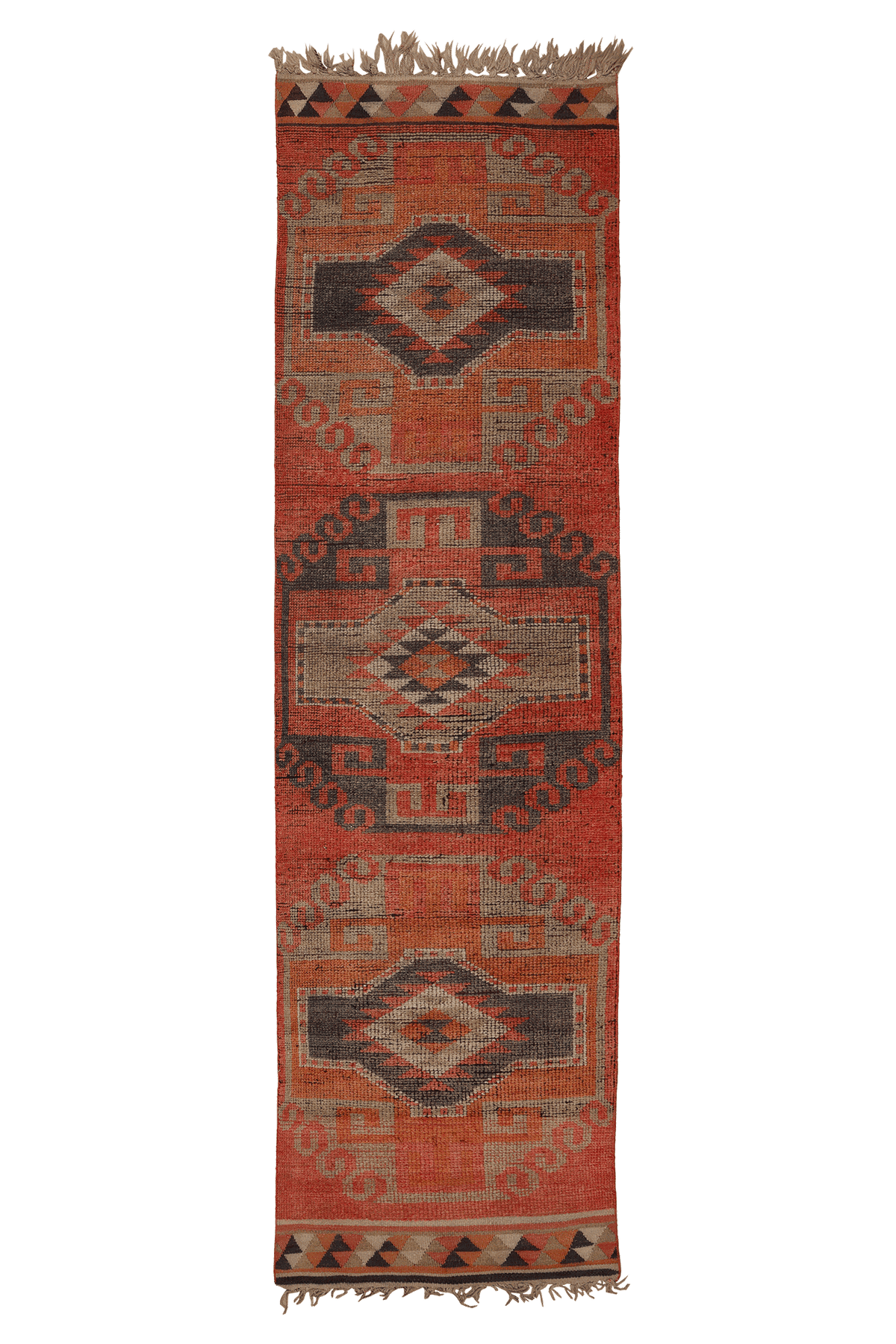 Vintage Southeastern Persian Style Runner Rug 3x12 ft — Red & Orange Geometric