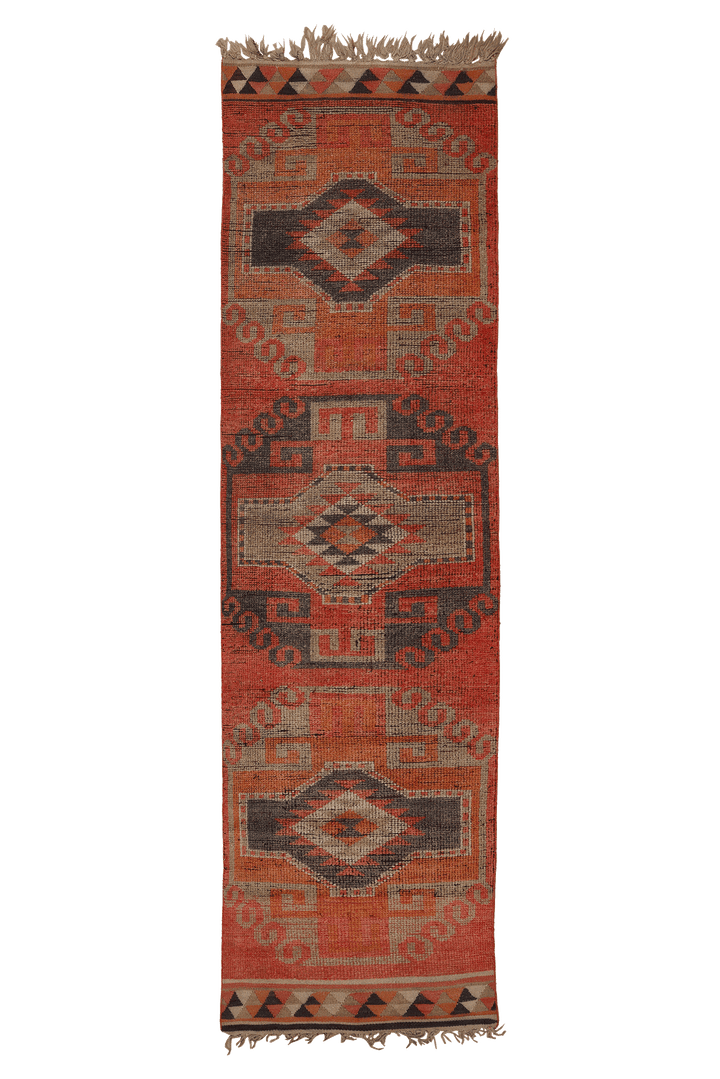 Vintage Southeastern Persian Style Runner Rug 3x12 ft — Red & Orange Geometric