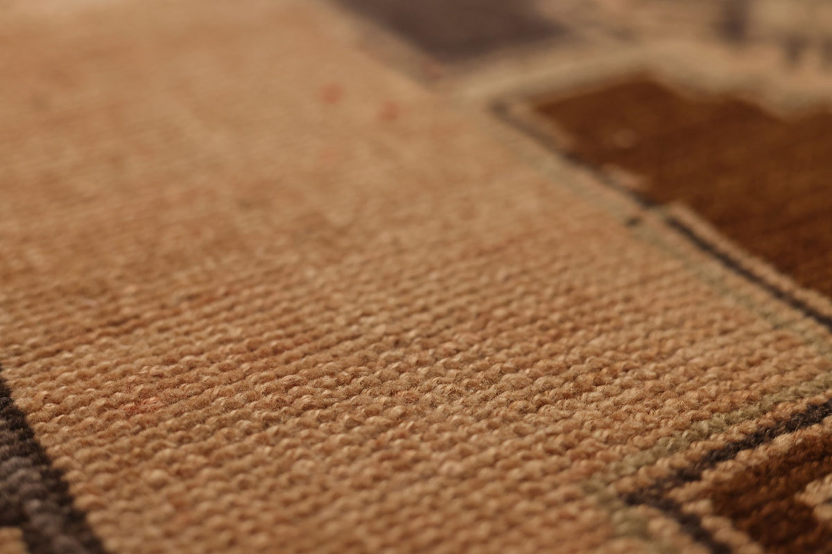 Vintage Malatya Turkish Runner Rug 3x12 ft — Brown & Beige Geometric