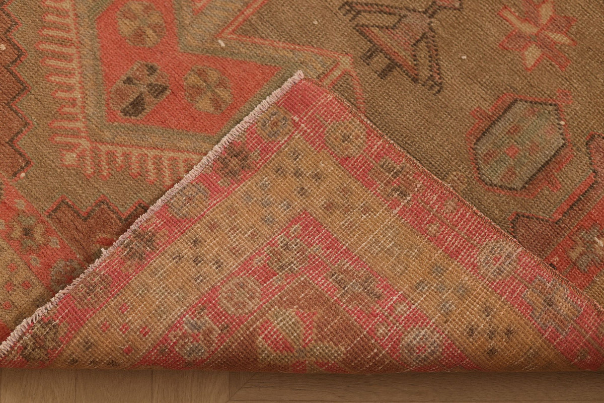 Vintage Southeastern Persian Style Runner Rug 4x9 ft — Brown & Red Geometric
