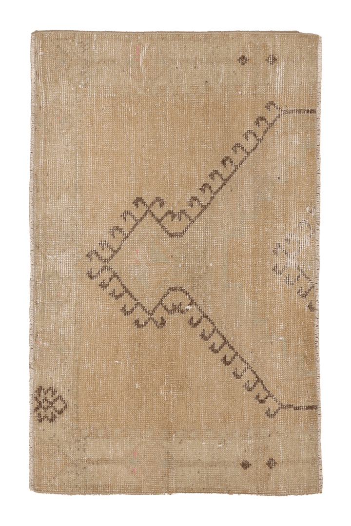 Vintage Malatya Turkish Doormat 2x3 ft — Beige & Brown Geometric (No. 56110)