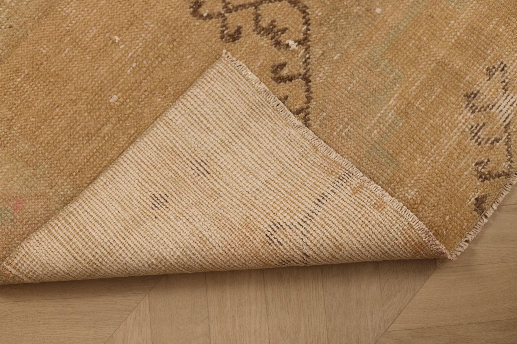 Vintage Malatya Turkish Doormat 2x3 ft — Beige & Brown Geometric (No. 56110)