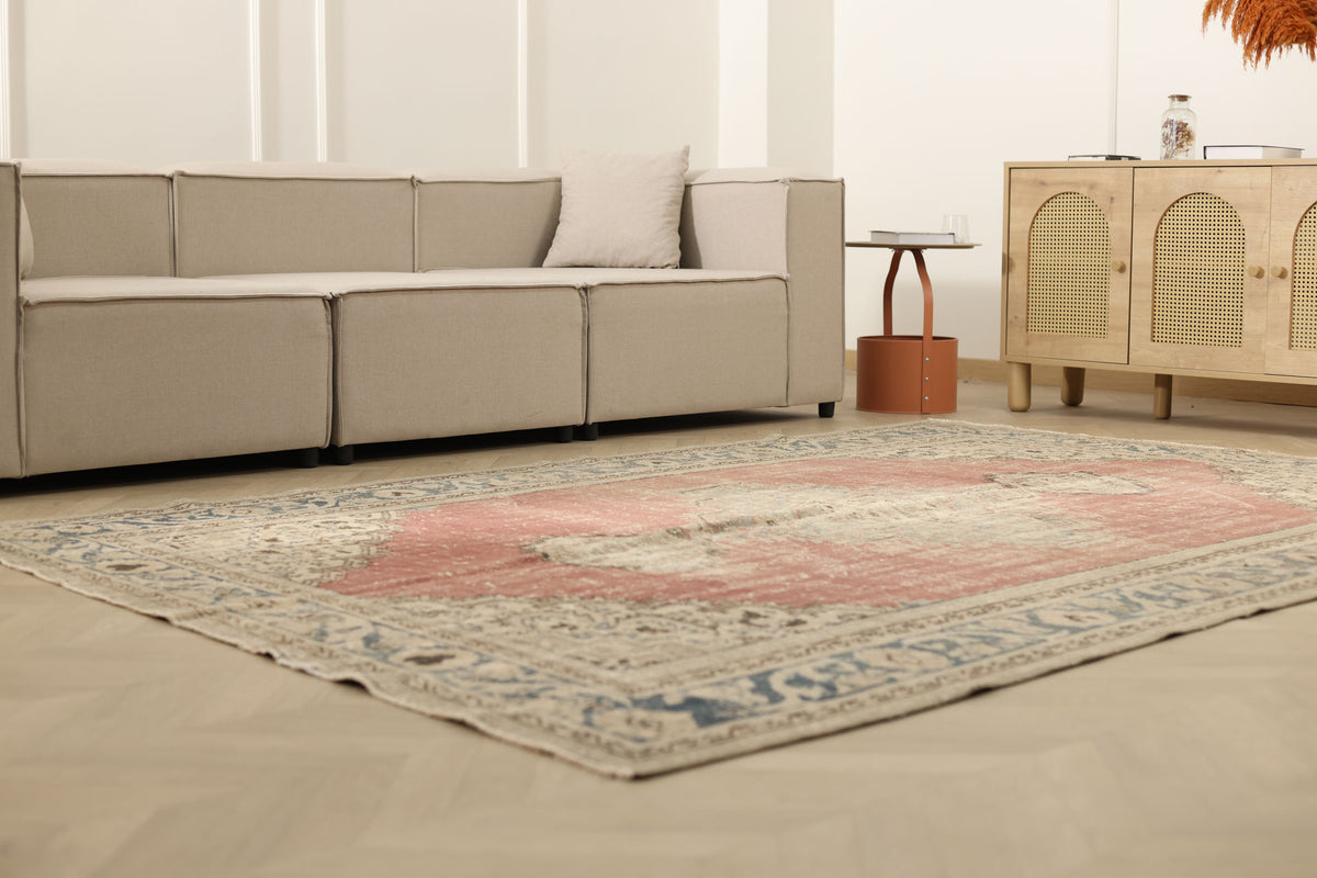 Vintage Isparta Turkish Area Rug 6x9 ft — Red & Beige Floral (No. 56117)