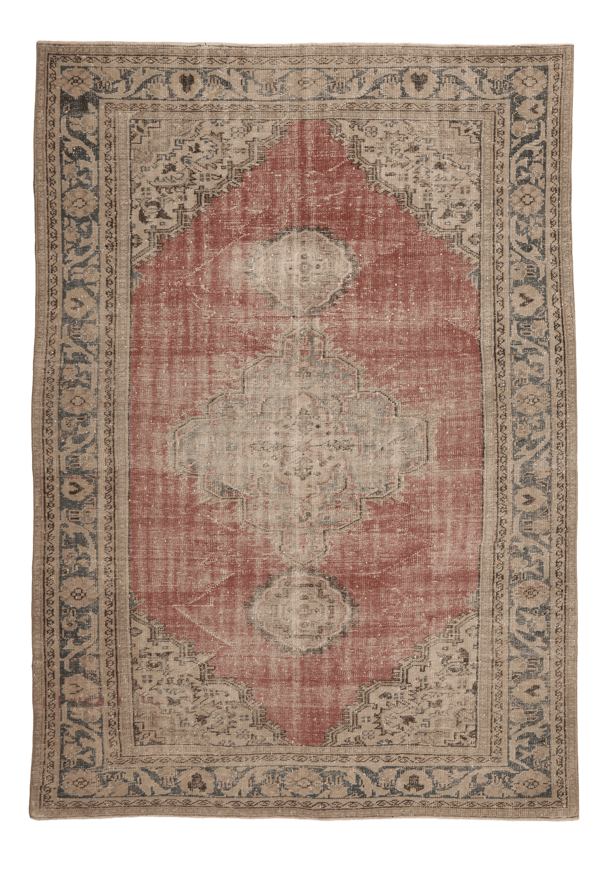 Vintage Isparta Turkish Area Rug 6x9 ft — Red & Beige Floral (No. 56117)