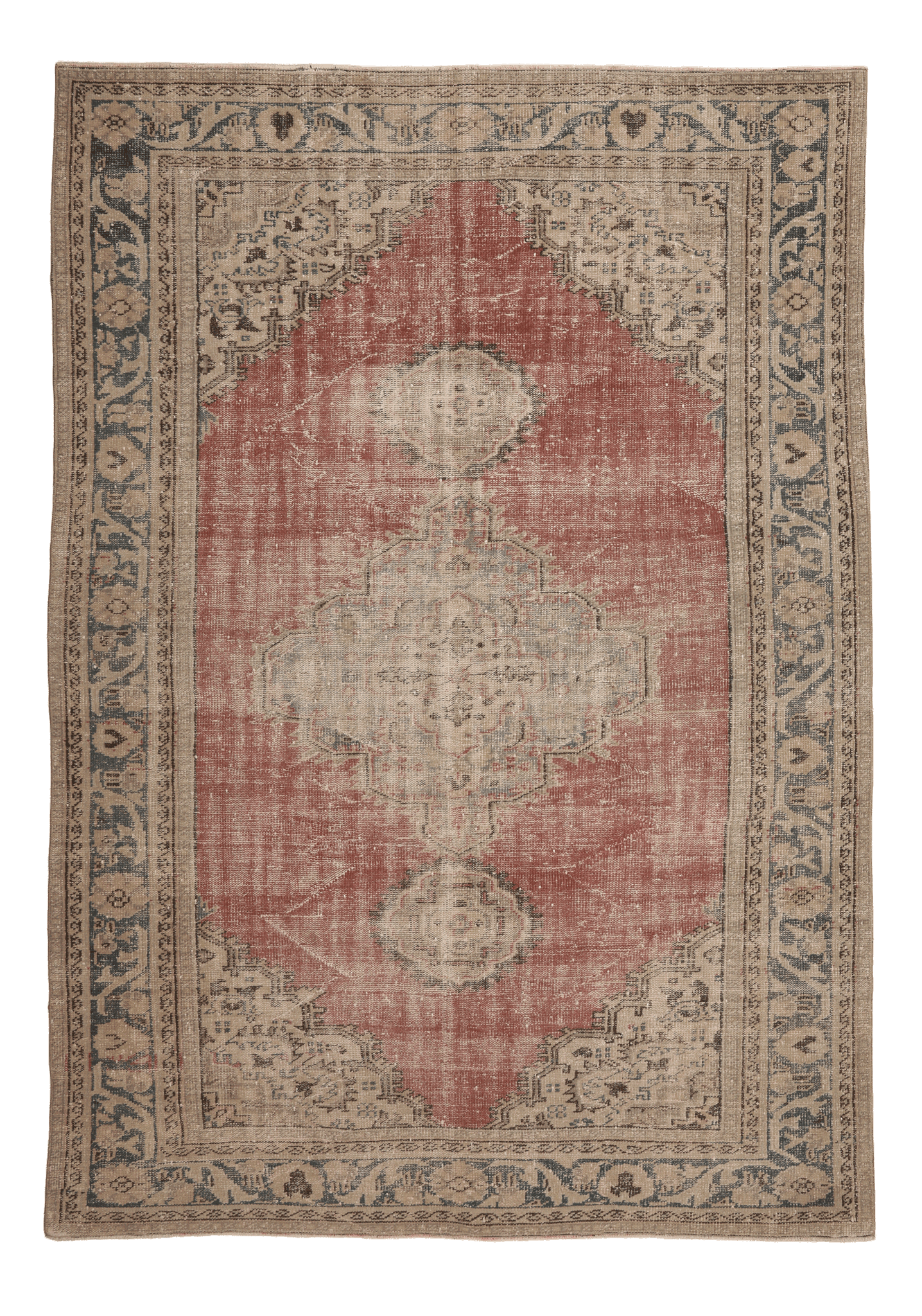 Vintage Isparta Turkish Area Rug 6x9 ft — Red & Beige Floral (No. 56117)