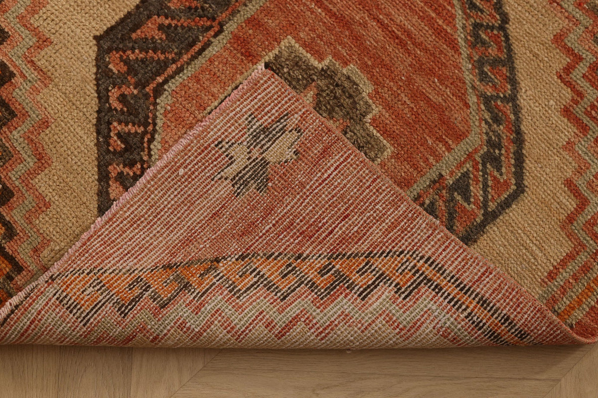 Vintage Malatya Turkish Runner Rug 3x11 ft — Orange & Beige Geometric