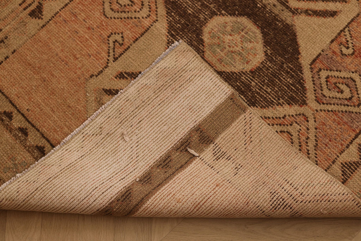 Vintage Malatya Turkish Runner Rug 3x12 ft — Orange & Brown Geometric