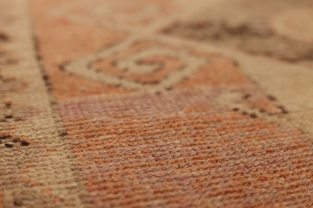 Vintage Malatya Turkish Runner Rug 3x12 ft — Orange & Brown Geometric