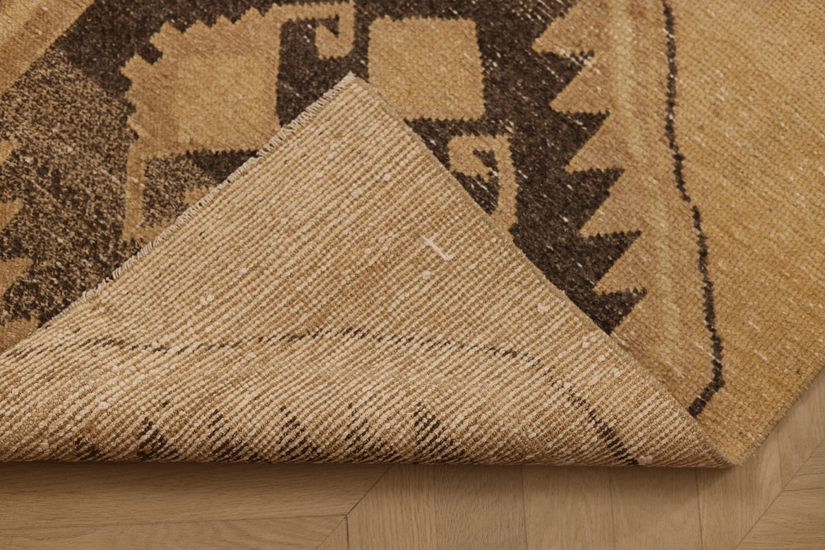 Vintage Malatya Turkish Runner Rug 2x13 ft — Beige & Brown Geometric