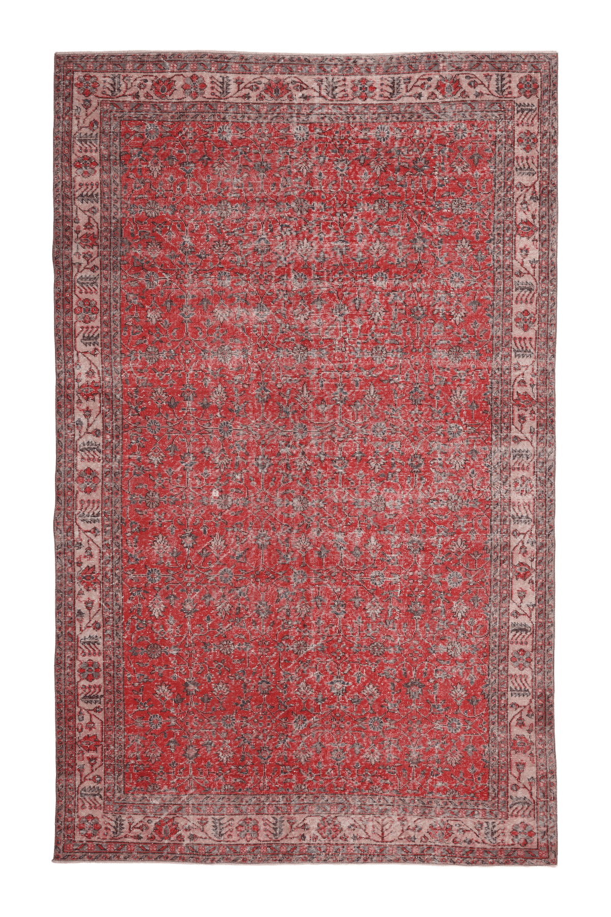 Vintage Isparta Turkish Area Rug 6x10 ft — Red Floral (No. 56142)