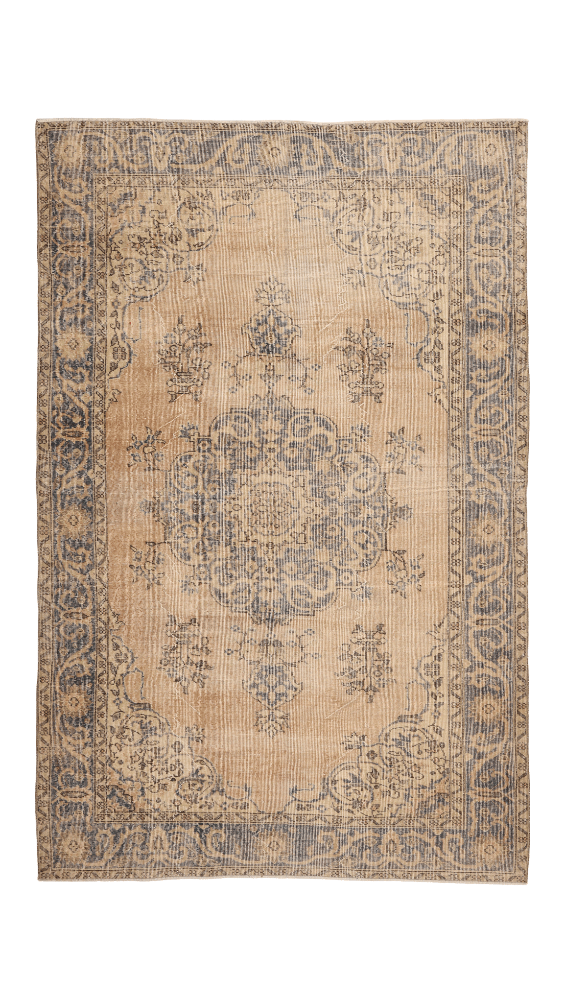 Vintage Isparta Turkish Area Rug 5x8 ft — Beige Floral (No. 56143)