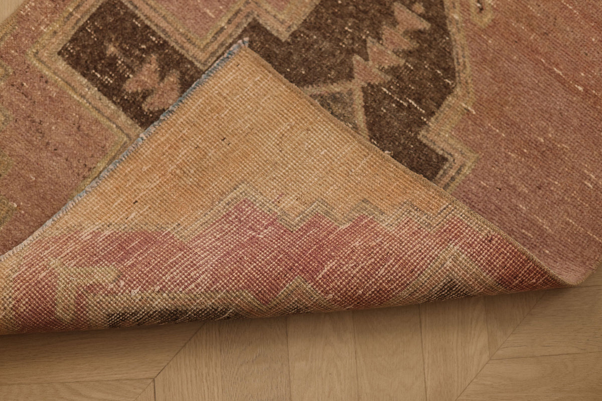 Vintage Malatya Turkish Runner Rug 2x10 ft — Pink & Brown Geometric