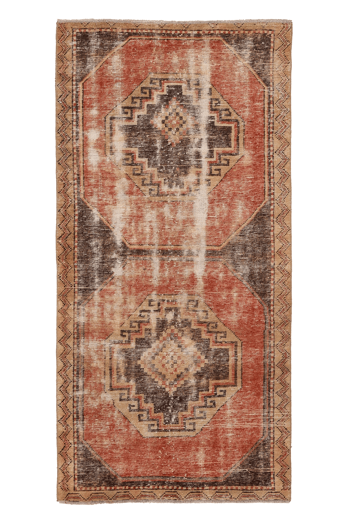 Vintage Malatya Turkish Runner Rug 2x5 ft — Red & Brown Geometric