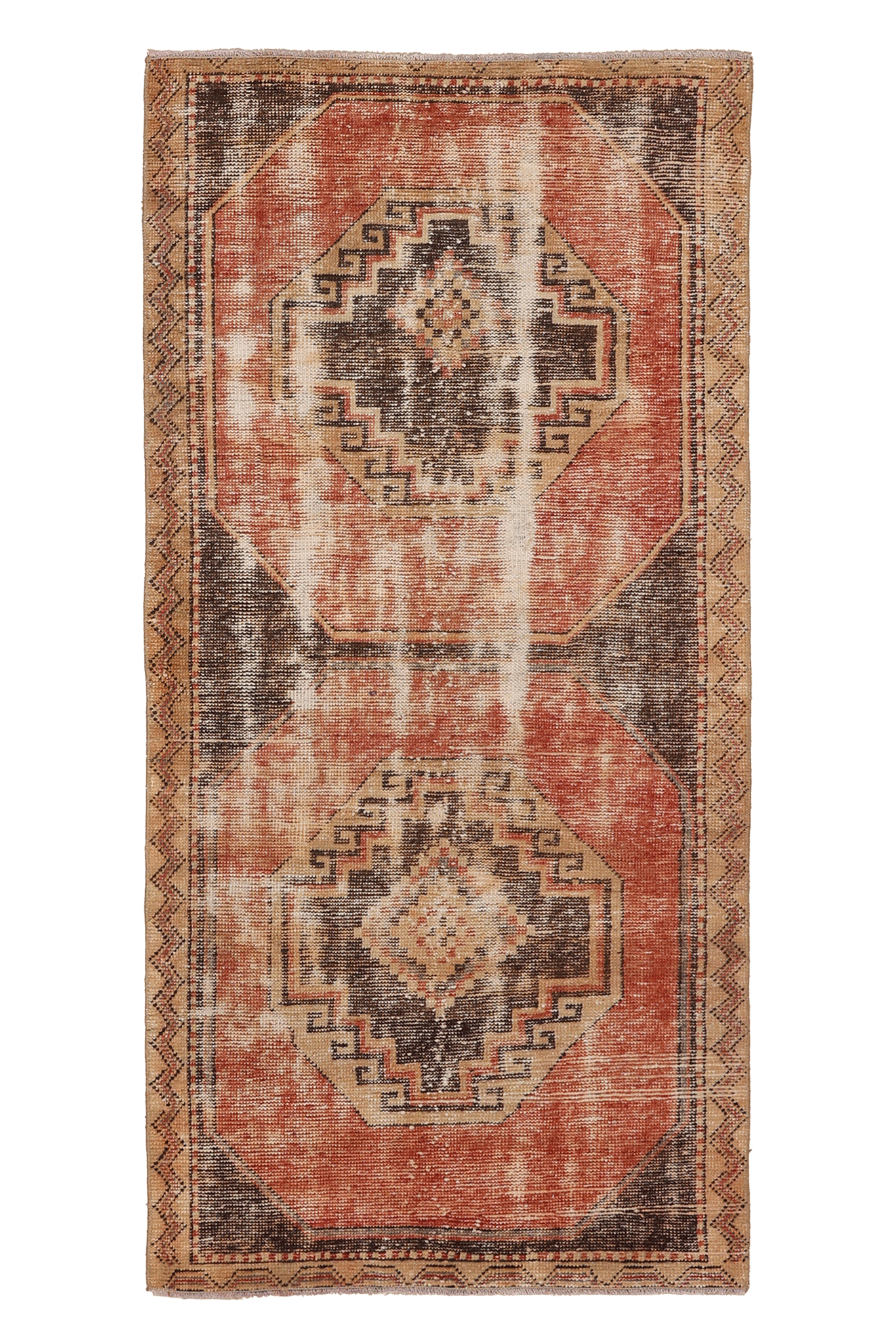 Vintage Malatya Turkish Runner Rug 2x5 ft — Red & Brown Geometric