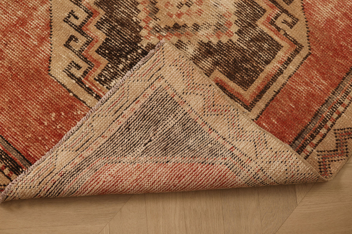Vintage Malatya Turkish Runner Rug 2x5 ft — Red & Brown Geometric