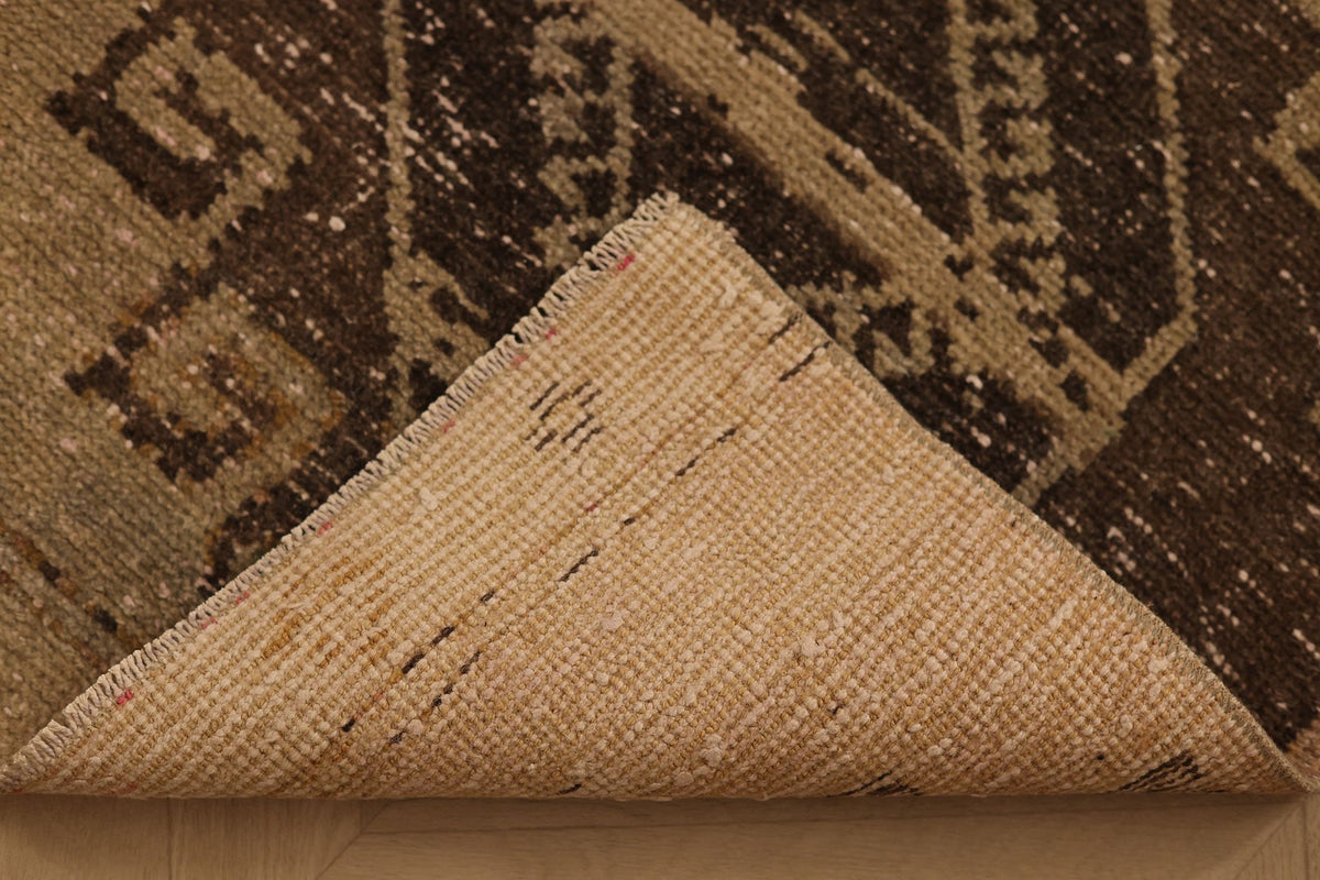 Vintage Malatya Turkish Runner Rug 2x6 ft — Beige & Brown Geometric