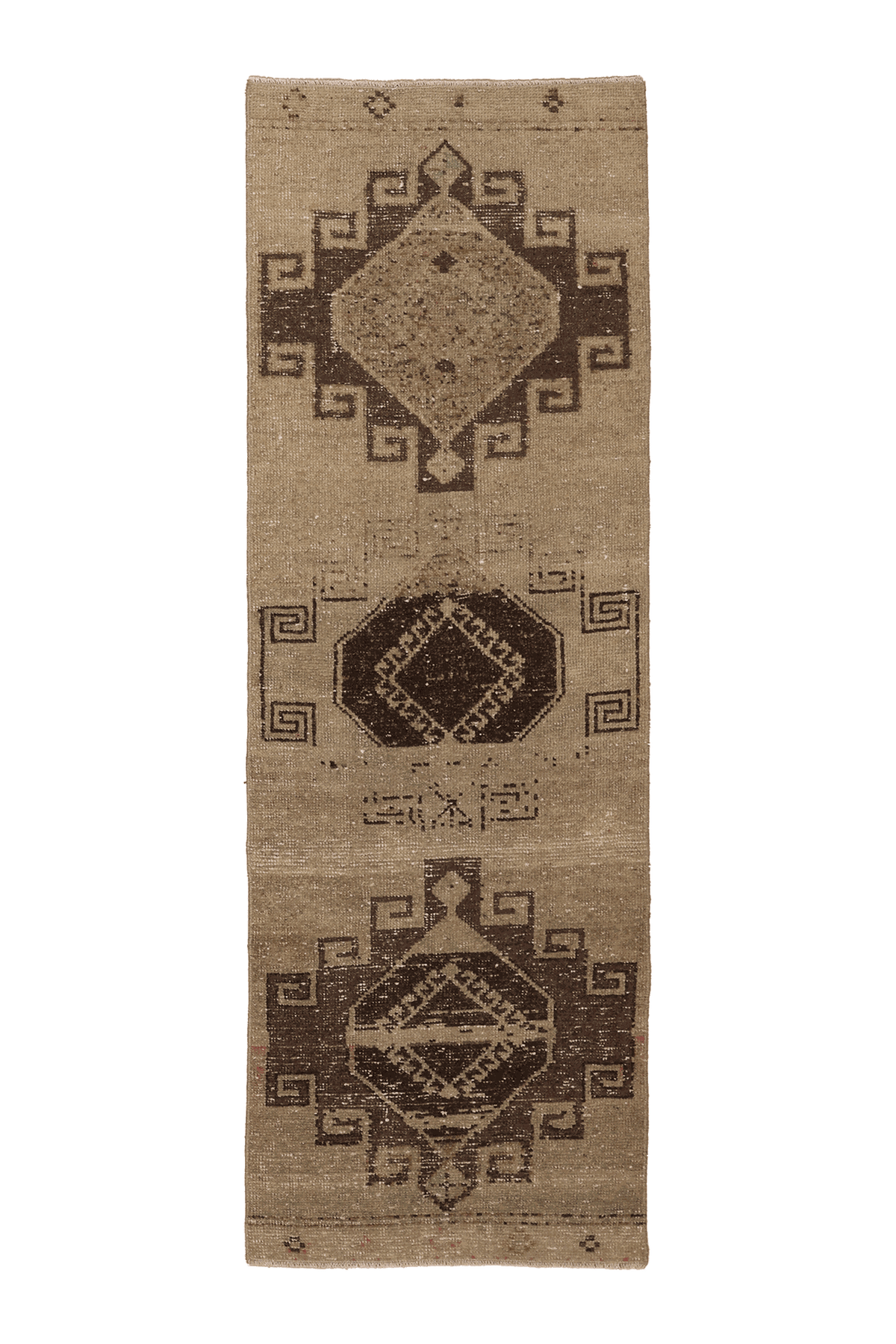 Vintage Malatya Turkish Runner Rug 2x6 ft — Beige & Brown Geometric