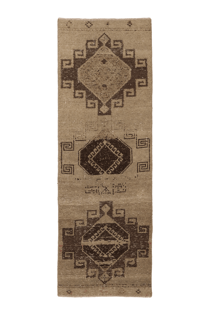 Vintage Malatya Turkish Runner Rug 2x6 ft — Beige & Brown Geometric