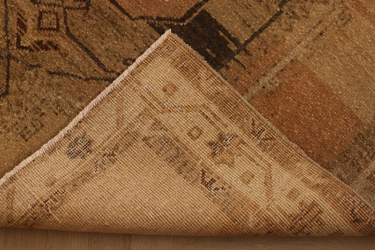Vintage Malatya Turkish Runner Rug 4x12 ft — Beige & Brown Geometric
