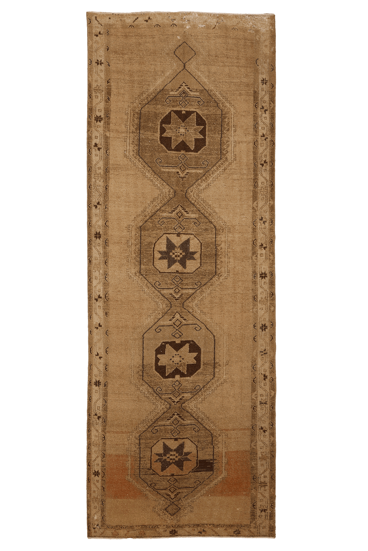 Vintage Malatya Turkish Runner Rug 4x12 ft — Beige & Brown Geometric