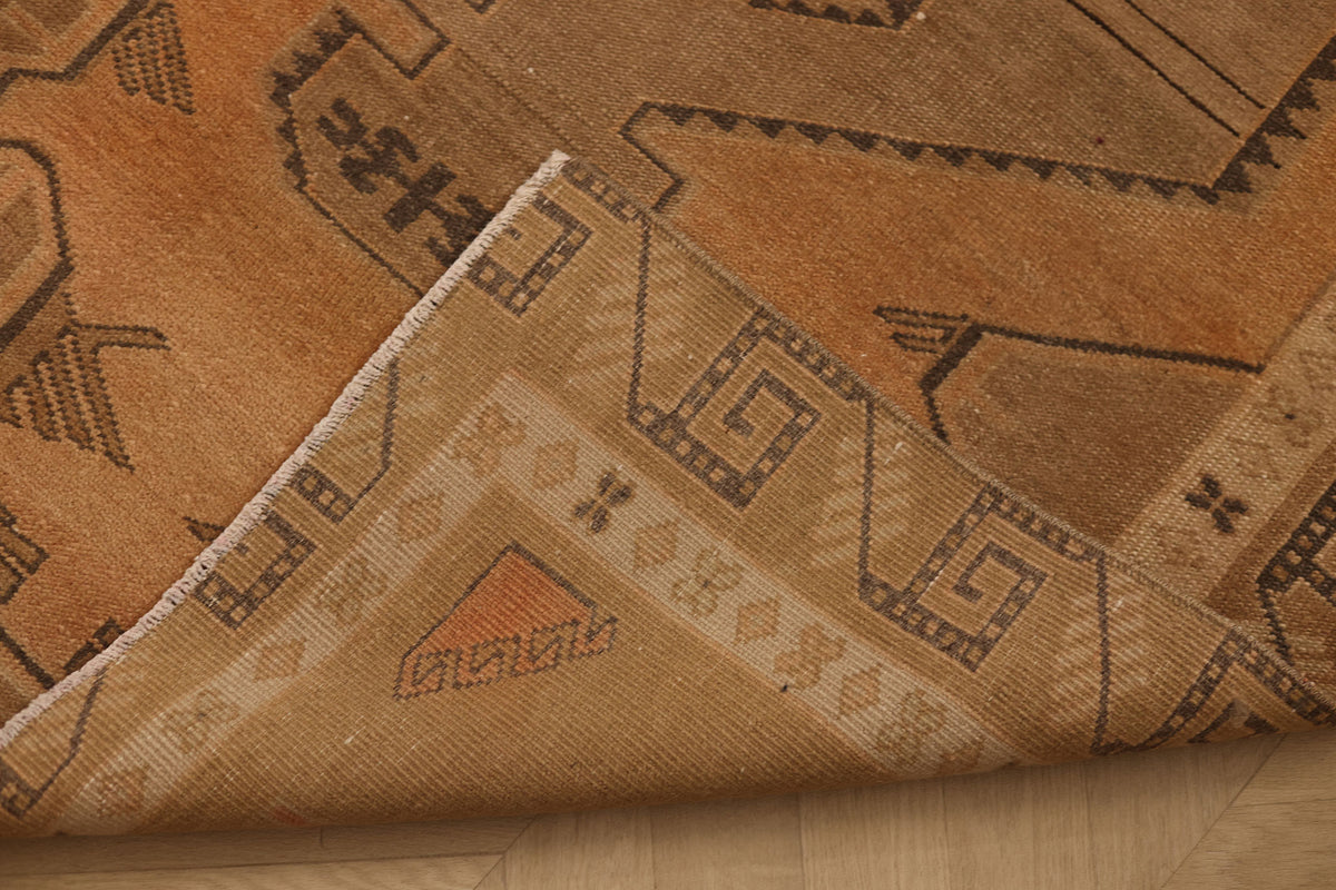 Vintage Sivas Turkish Runner Rug 2x9 ft — Orange & Brown Geometric