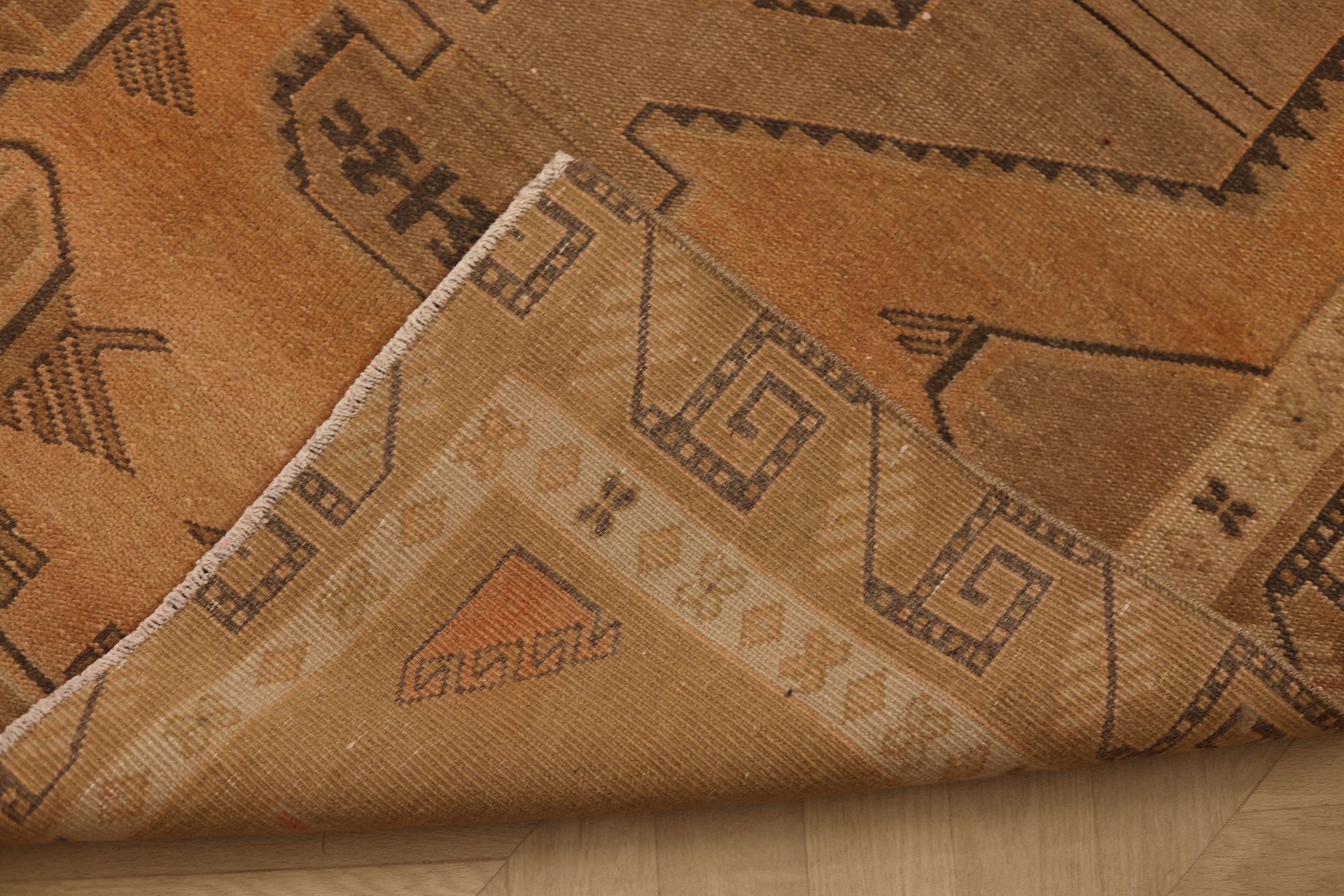 Vintage Sivas Turkish Runner Rug 2x9 ft — Orange & Brown Geometric