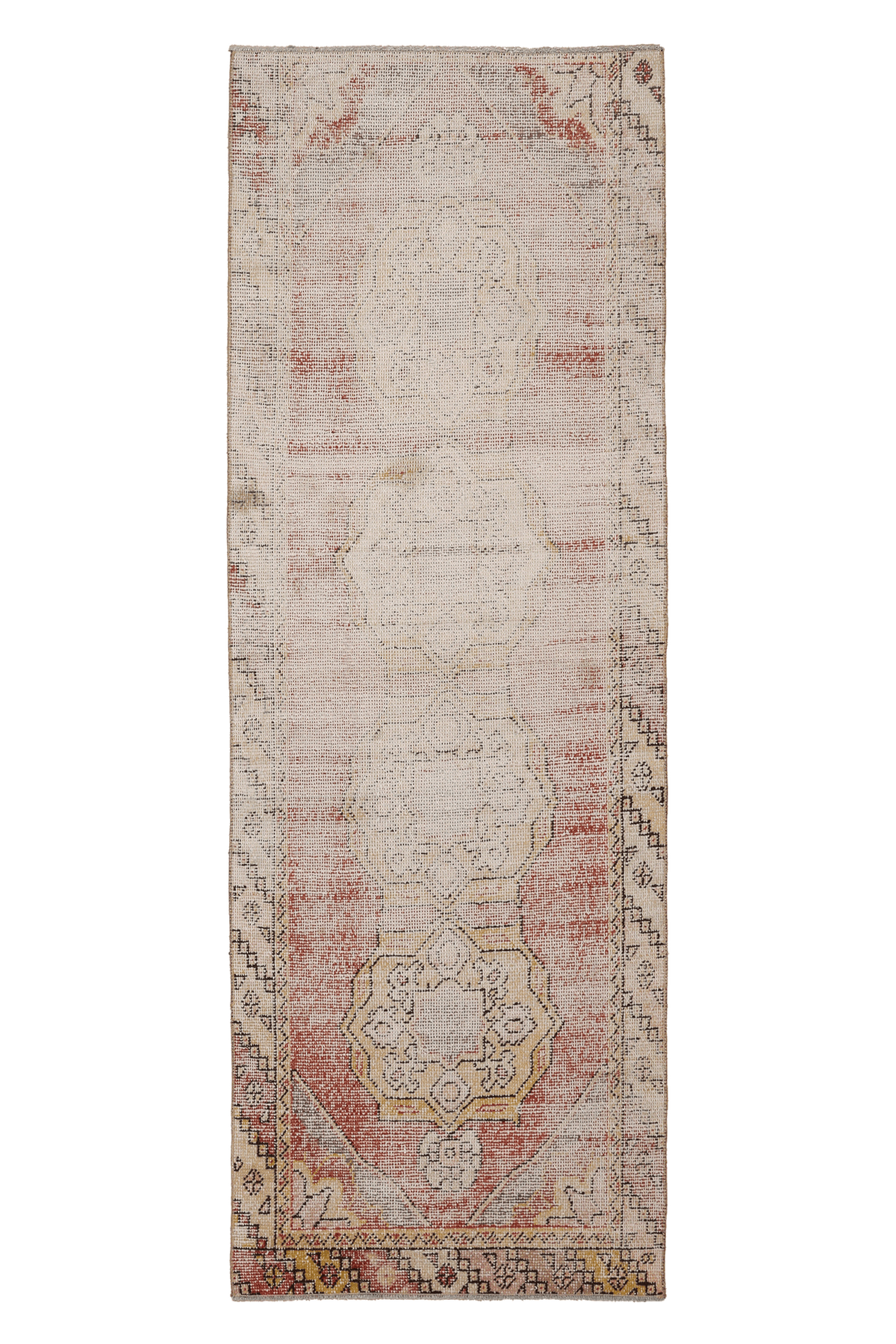 Vintage Niğde Turkish Runner Rug 2x8 ft — Beige & Red maximalist