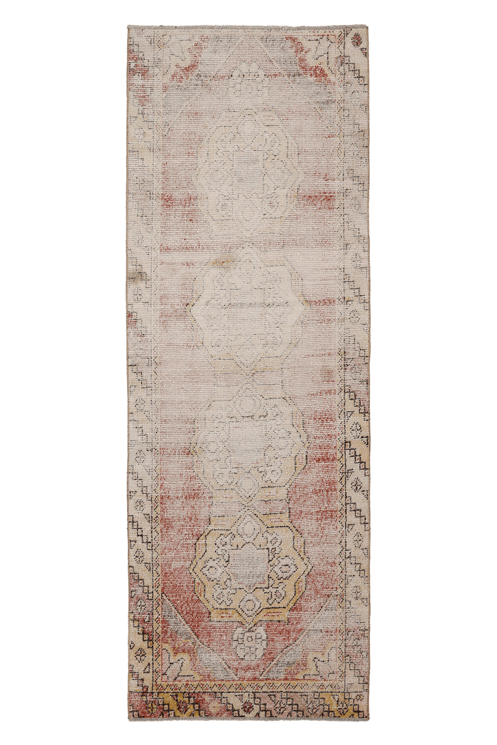 Vintage Niğde Turkish Runner Rug 2x8 ft — Beige & Red maximalist