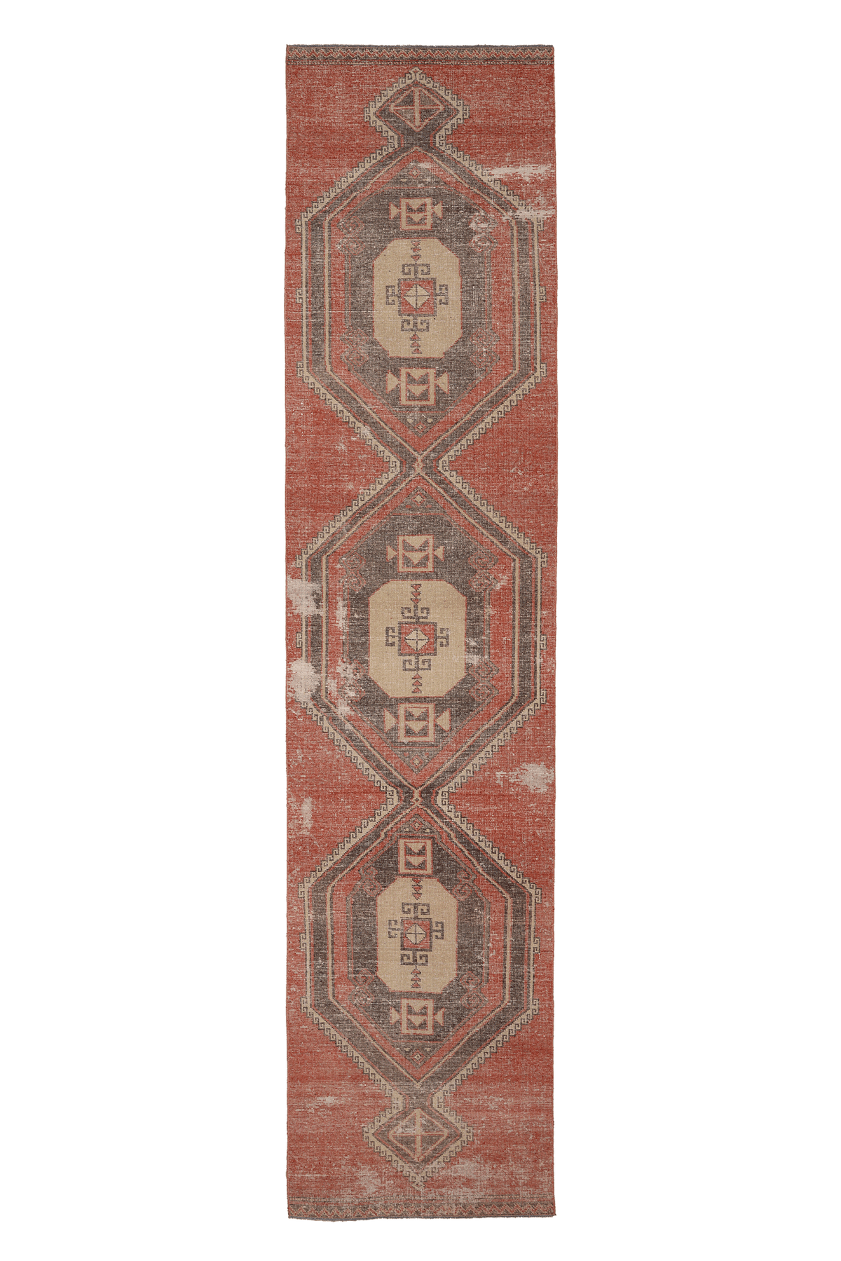 Vintage Malatya Turkish Runner Rug 3x14 ft — Red & Brown Distressed