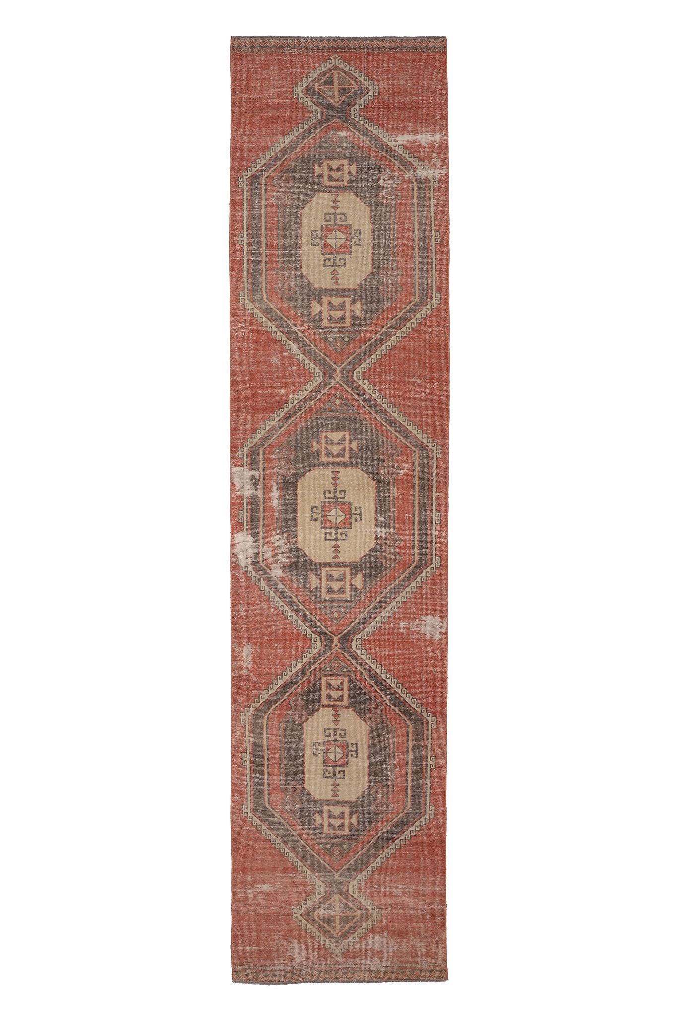 Vintage Malatya Turkish Runner Rug 3x14 ft — Red & Brown Distressed