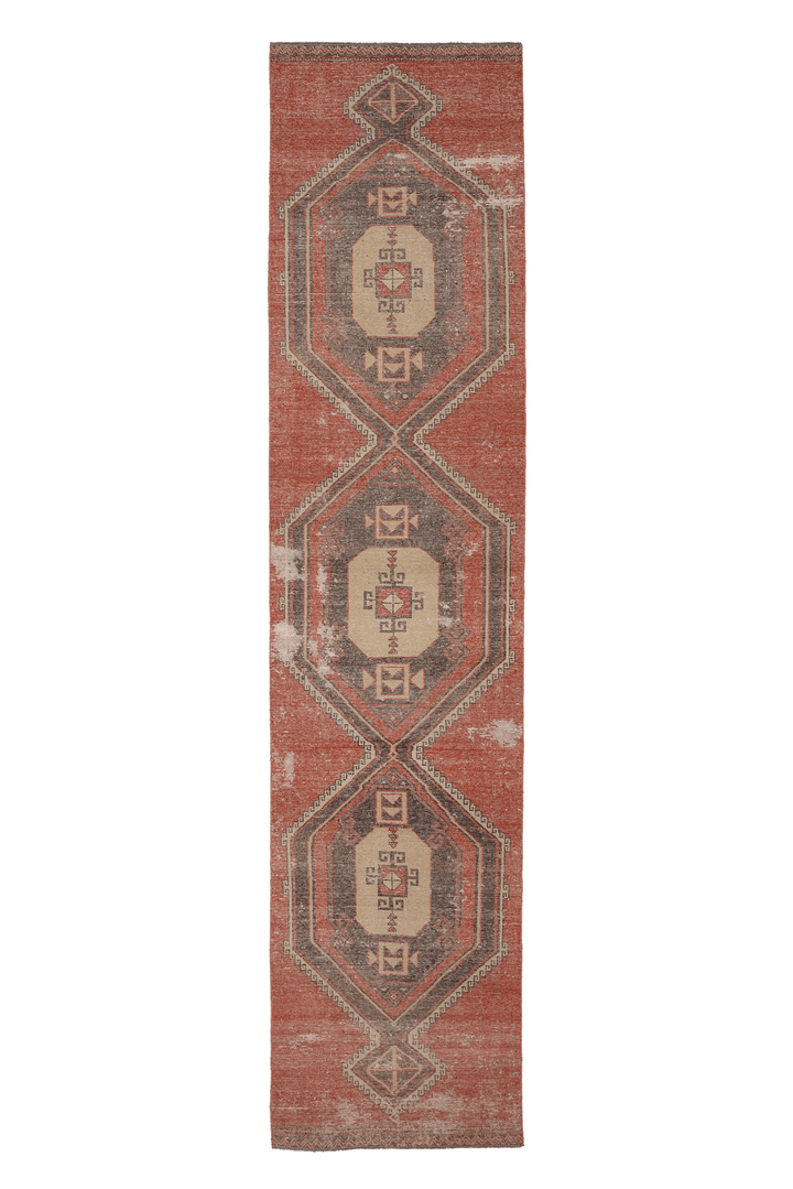 Vintage Malatya Turkish Runner Rug 3x14 ft — Red & Brown Distressed