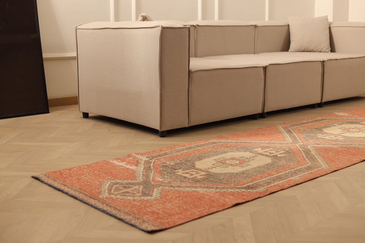 Vintage Malatya Turkish Runner Rug 3x14 ft — Red & Brown Distressed
