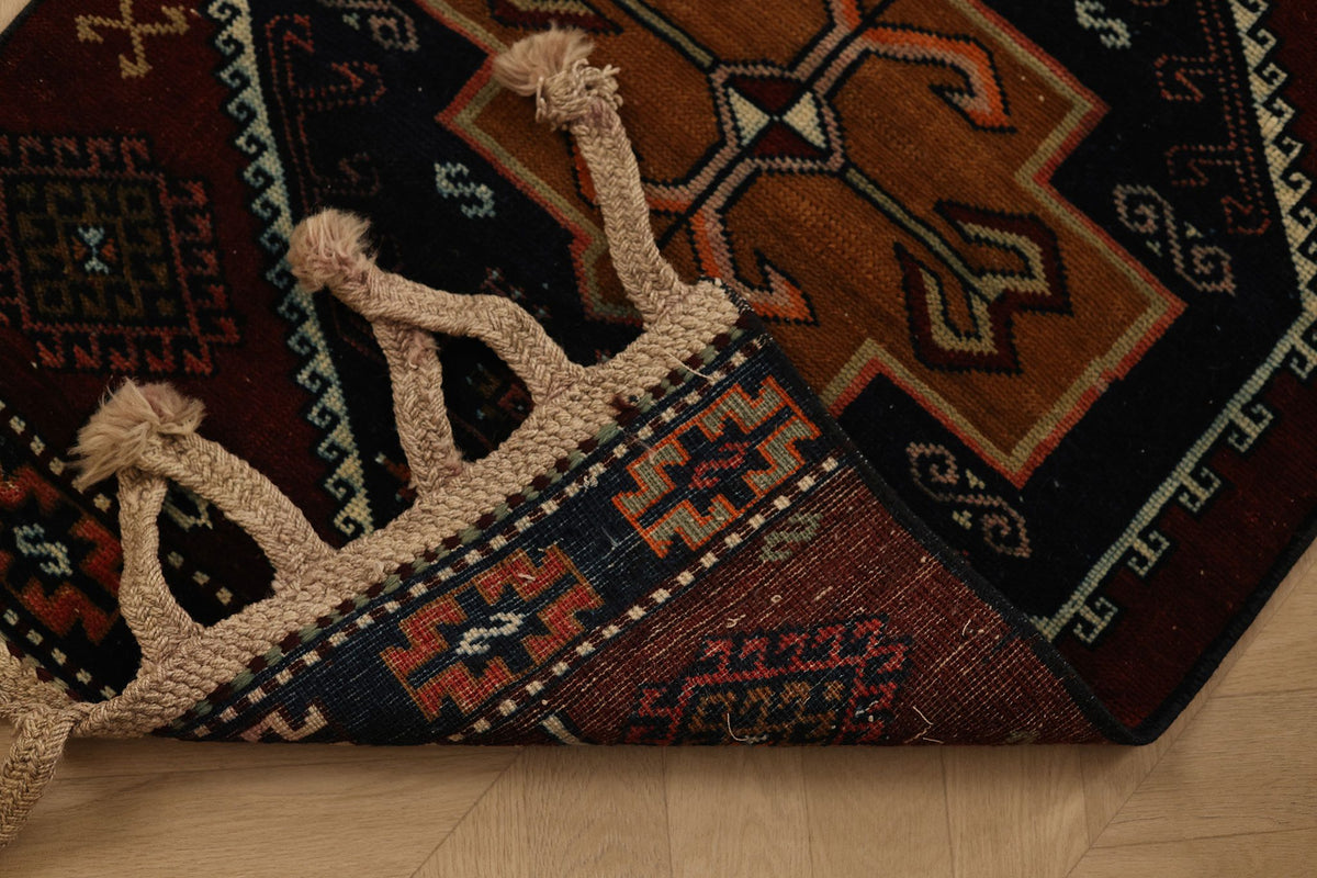 Vintage Malatya Turkish Runner Rug 2x10 ft — Brown & Blue Geometric