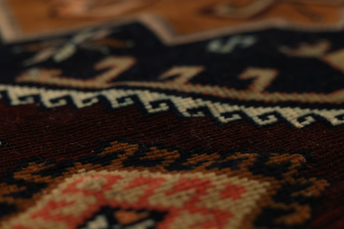 Vintage Malatya Turkish Runner Rug 2x10 ft — Brown & Blue Geometric