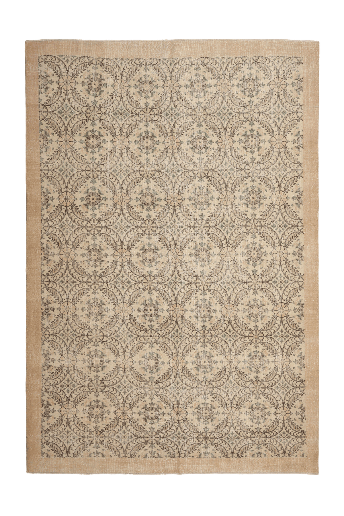 Vintage Isparta Turkish Area Rug 7x10 ft — Beige Floral (No. 56290)
