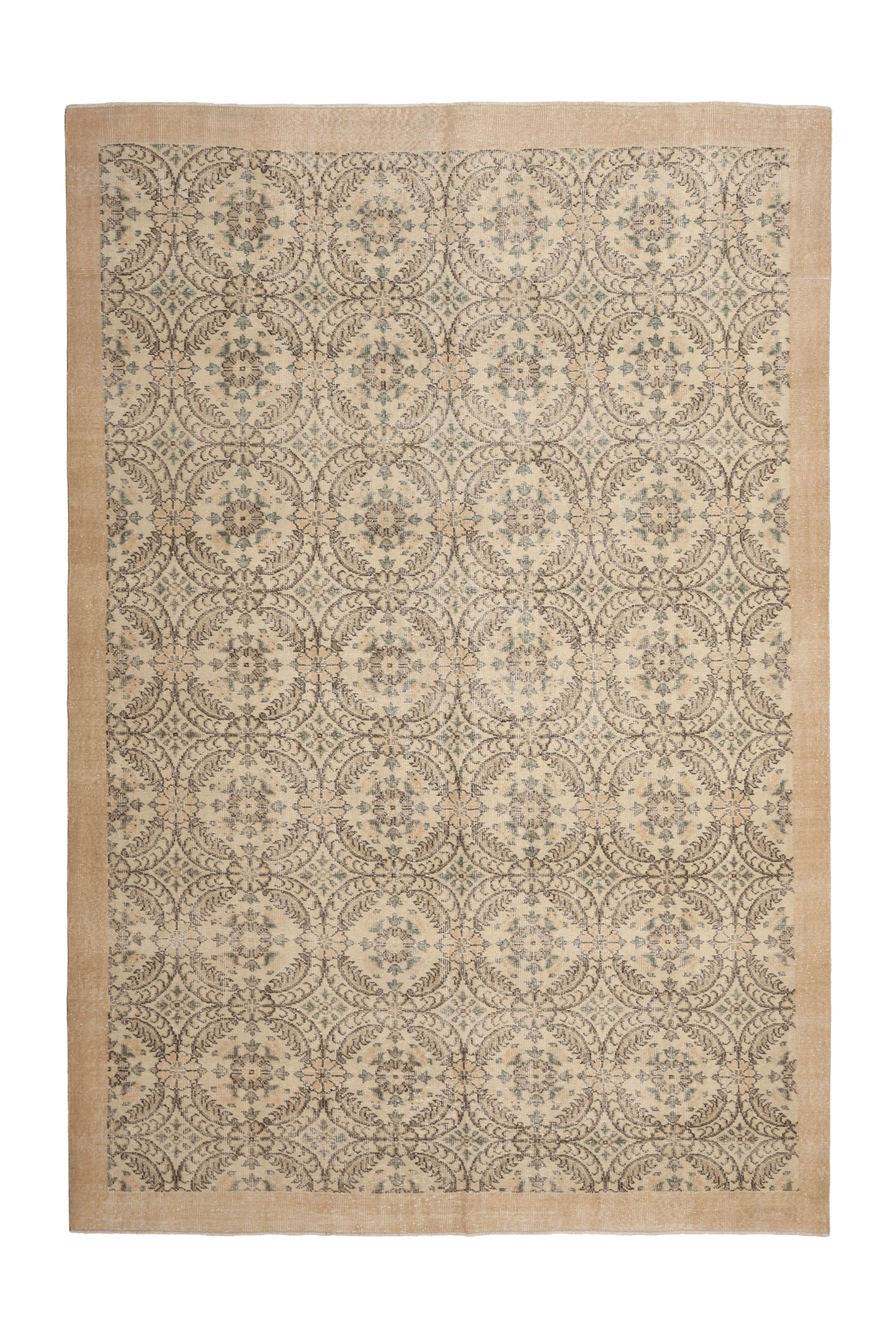 Vintage Isparta Turkish Area Rug 7x10 ft — Beige Floral (No. 56290)