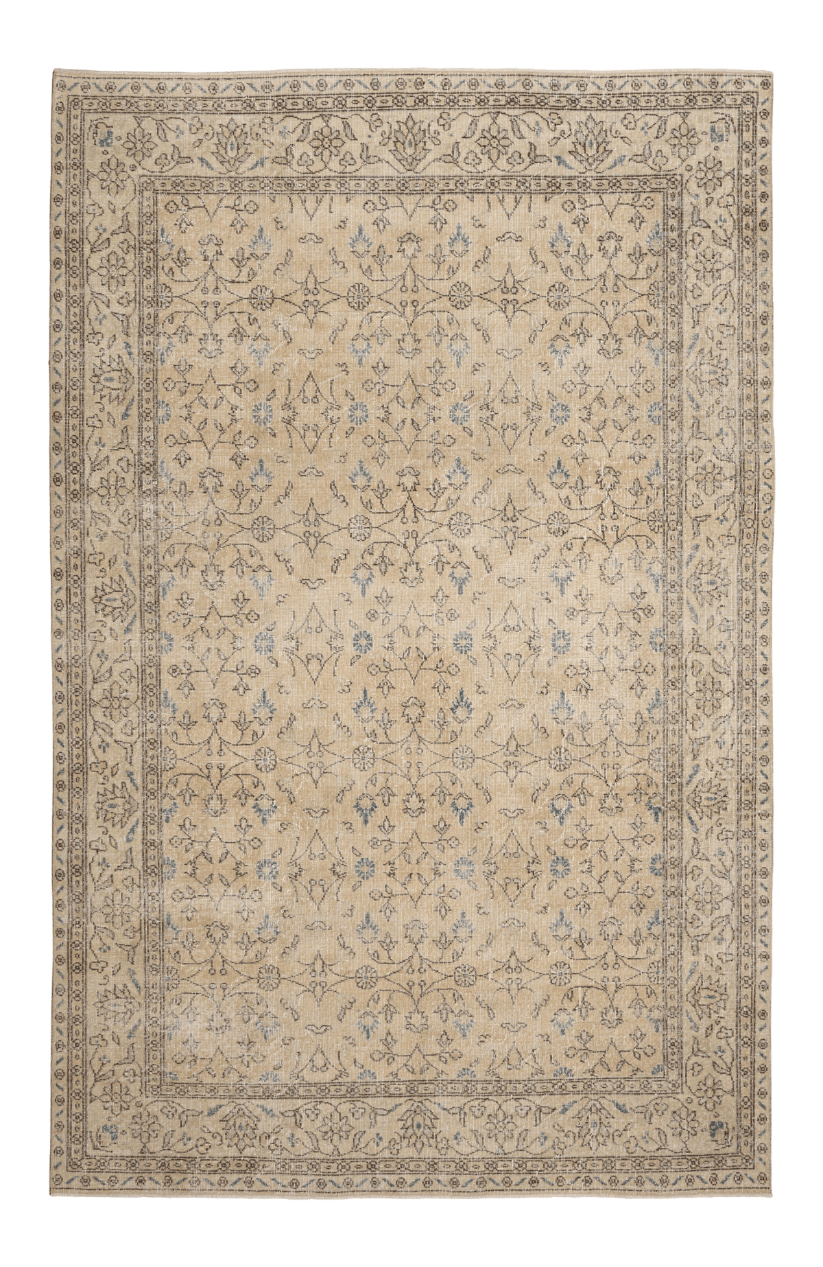 Vintage Isparta Turkish Area Rug 6x10 ft — Beige Floral (No. 56292)