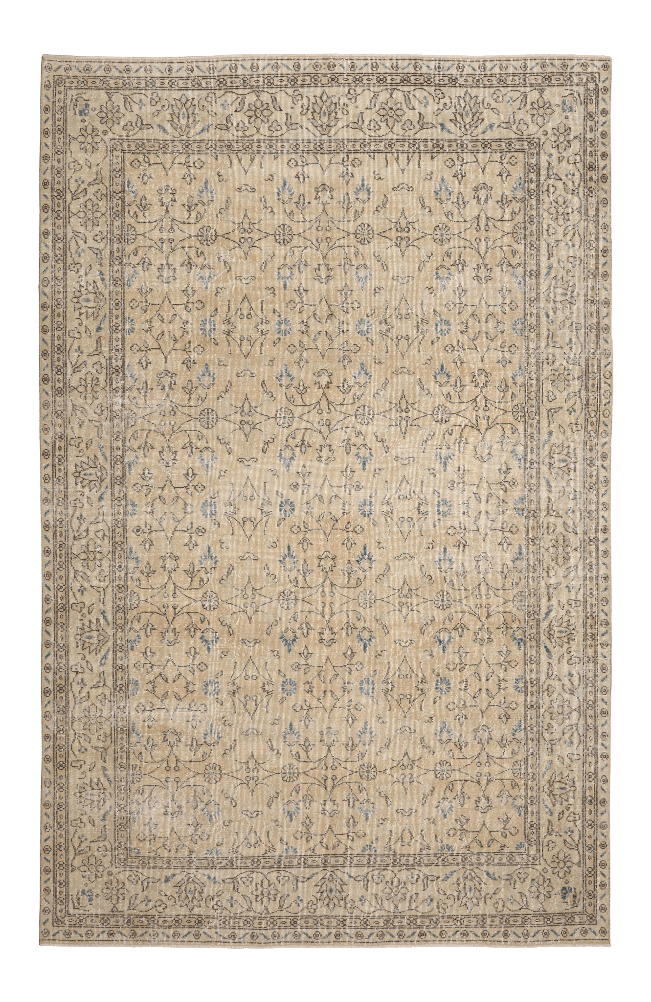 Vintage Isparta Turkish Area Rug 6x10 ft — Beige Floral (No. 56292)