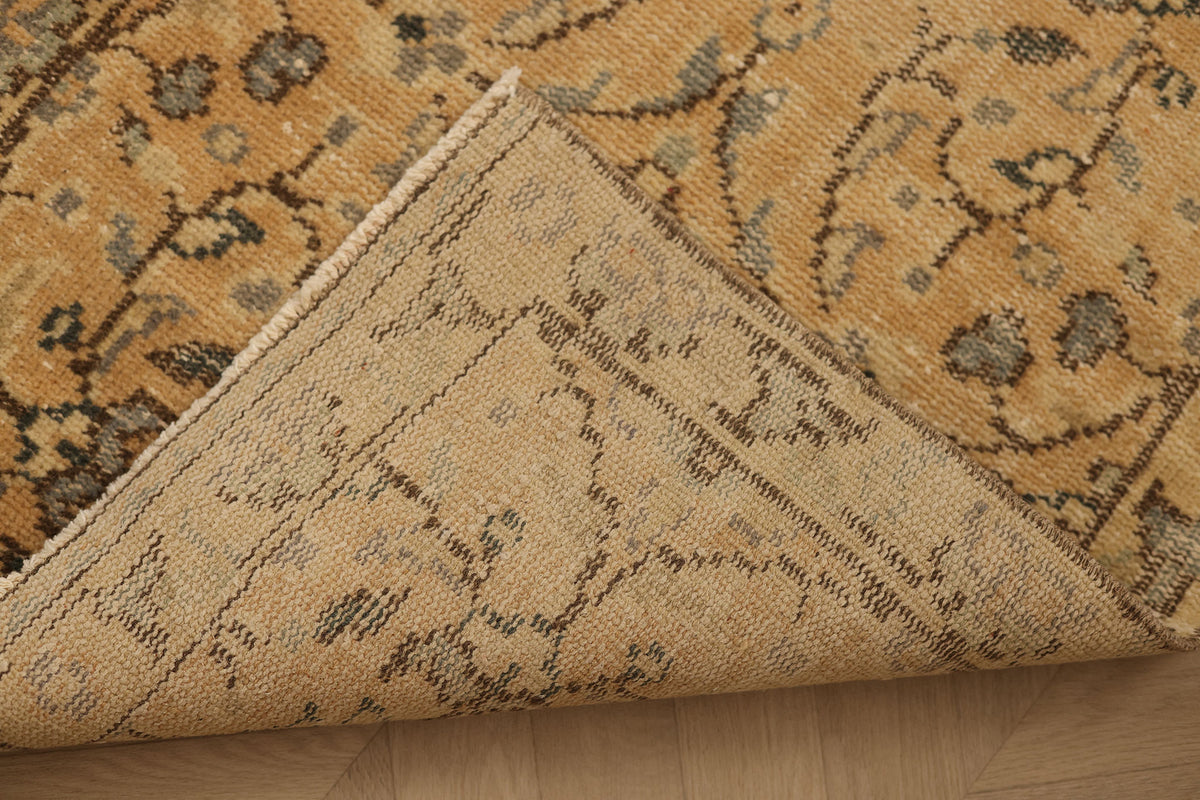 Vintage Manisa Turkish Runner Rug 2x10 ft — Beige Floral